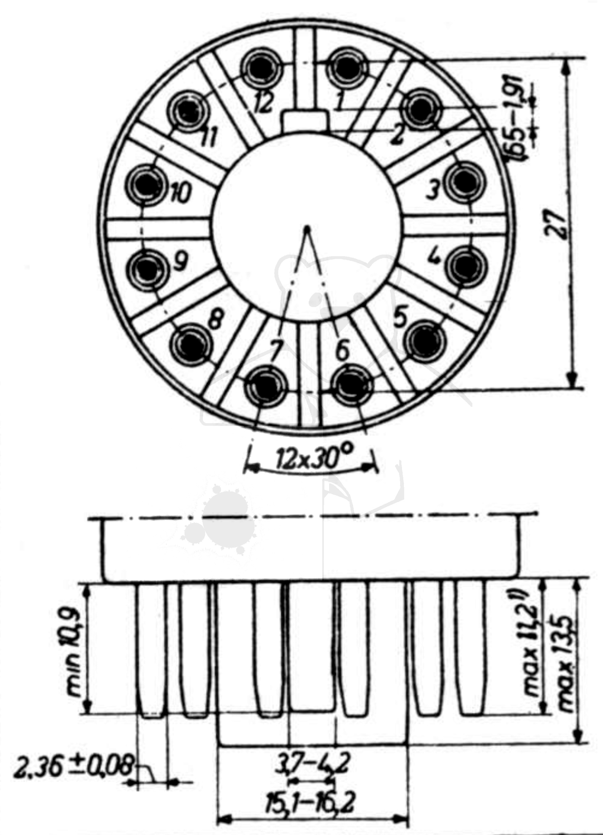 Fassung für Röhren mit: Duodekal, 12pol. aus: Das große Röhrenhandbuch, Franzis Verlag, 1995 München